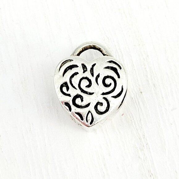 European Large Hole Locked Heart Charm Bead Stamped 925 IBB Thai 2.69g Sterling - Picture 3 of 5